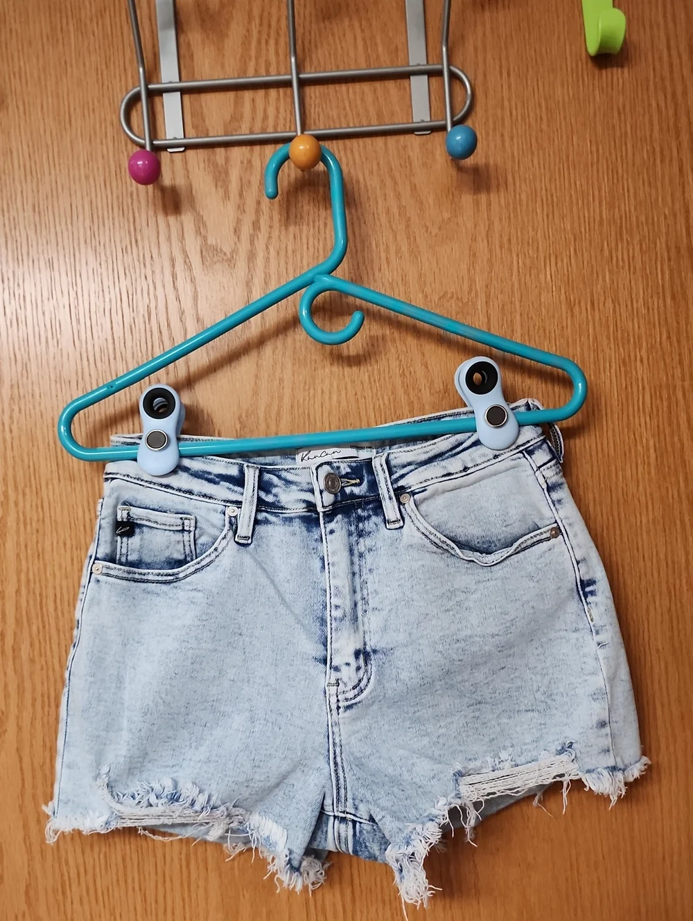 KanCan Light Blue High-Rise Frayed Denim Shorts womens 28 number 2089